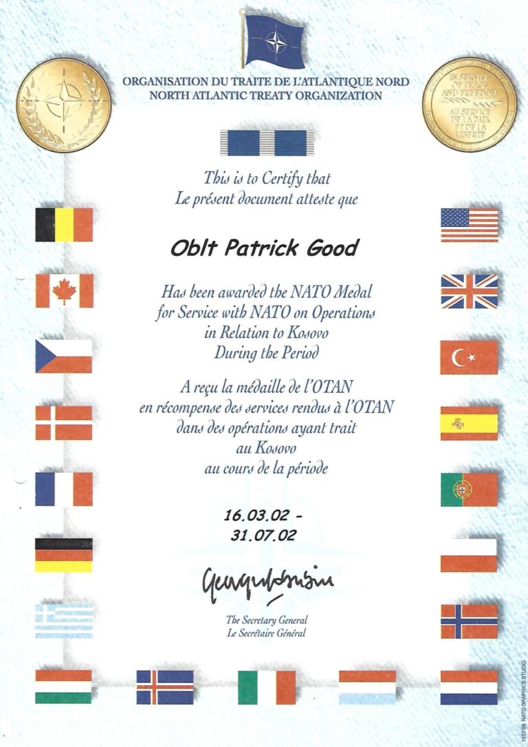 Zertifikat NATO Patrick Good